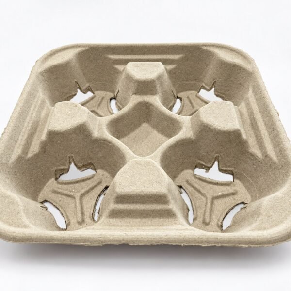 Four cup moulded pulp tray angled view